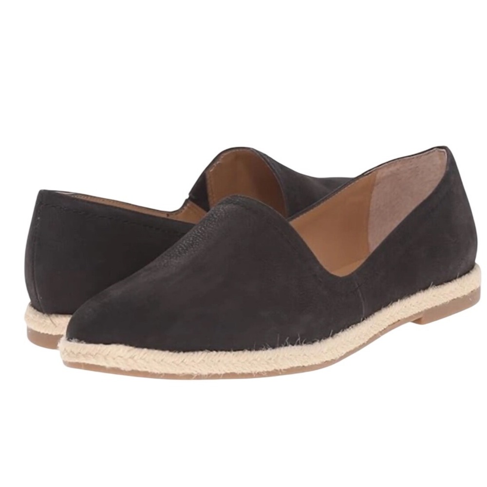 Franco Sarto Vintage Y2K Black Leather Espadrille Flats Women's Size 9.5